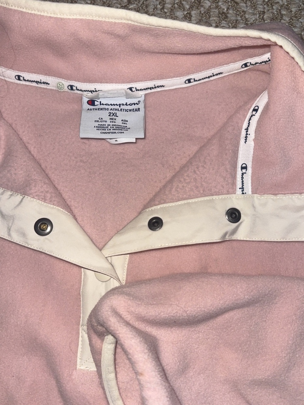 Champion Women's Pink Teddy Fleece Snap Pullover with Cream Trim